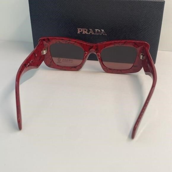 - New Authentic PRADA Acetate Symbole Sunglasses SPR 13Z Red Marble - Picture 7 of 12